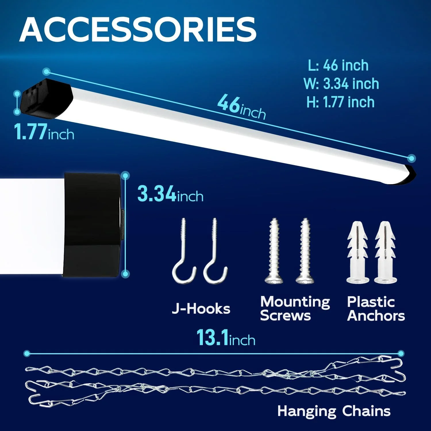چراغ کارگاهی LED هایکولیتی 4 فوتی 120 وات، قابل اتصال، 13000 لومن (معادل 400 وات)، چراغ های کارگاهی 5000K برای گاراژها، کارگاه ها، زیرزمین ها، آویز یا نصب سطحی، دارای سیم برق و زنجیر کششی، ETL، مشکی، 2 عدد