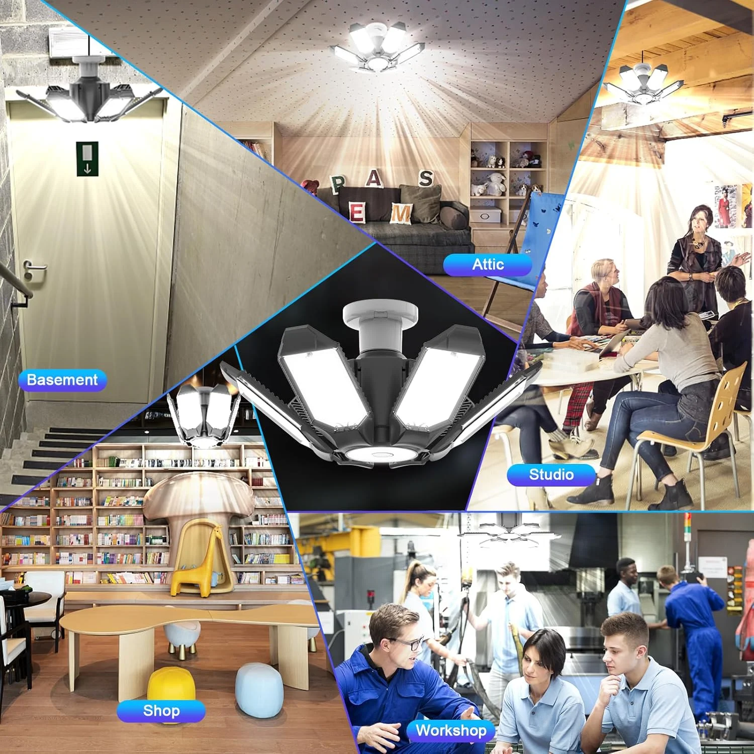 چراغ های گاراژ Eqquorva Brobantle بسته 8 عددی، چراغ های LED گاراژ 220 وات، چراغ سقفی LED گاراژ تغییر شکل پذیر، چراغ های LED کارگاهی برای گاراژ با سرپیچ E26 E27