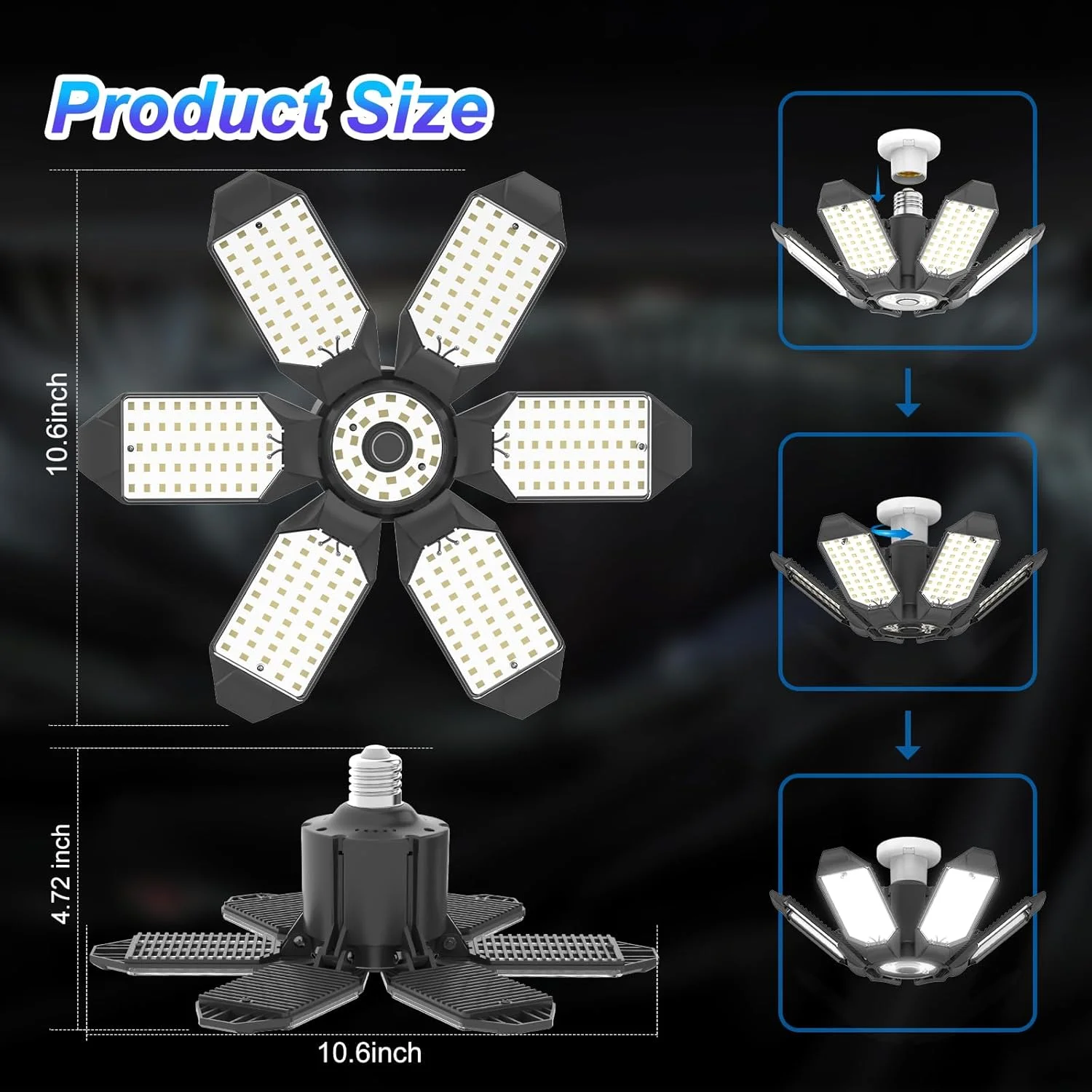 چراغ های گاراژ Eqquorva Brobantle بسته 8 عددی، چراغ های LED گاراژ 220 وات، چراغ سقفی LED گاراژ تغییر شکل پذیر، چراغ های LED کارگاهی برای گاراژ با سرپیچ E26 E27