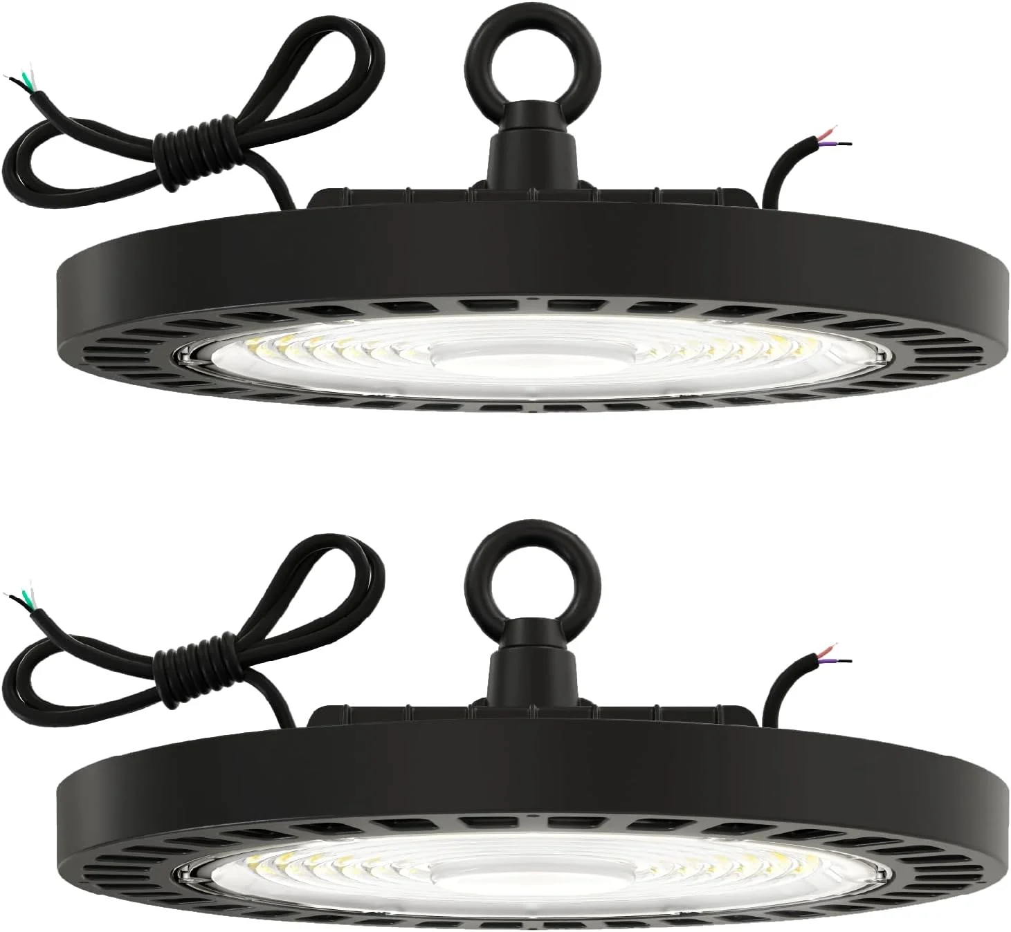 چراغ سوله ای LED سانکو لایتینگ مدل UFO، بسته 2 عددی، روشنایی برای انبار، 5000K نور روز، 150 وات، 21000 لومن، 100-277 ولت، دیمر 0-10 ولت، ضد آب IP65، فوق العاده روشن، UL