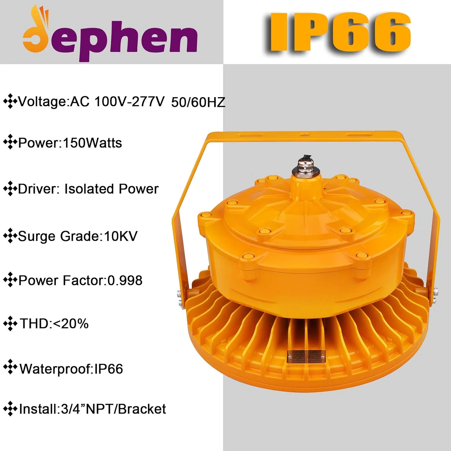 چراغ ضد انفجار LED دیفن 150 وات، دارای گواهینامه UL 844 کلاس I بخش II، روشنایی صنعتی High Bay، 24750 لومن 5700K نور روز، ضد آب IP66، 3/4 اینچ NPT/براکت برای پمپ بنزین میدان نفتی