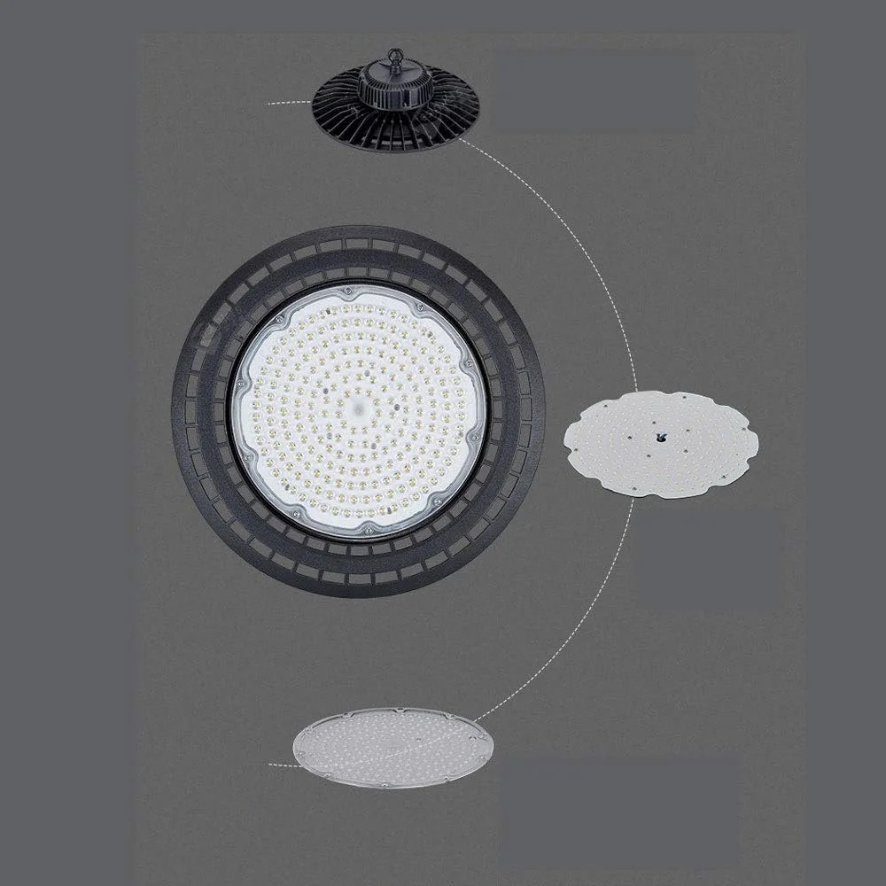 چراغ LED سوله ای کارگاهی UFO با توان بالا، چراغ های فوق العاده نازک برای گاراژ، لنز با زاویه پوشش، لامپ صنعتی تجاری برای کارگاه، کارخانه، سالن، انبار، فروشگاه چراغ LED سوله ای کارگاهی UFO با توان بالا، چراغ های فوق العاده نازک برای گاراژ، لنز با زاویه پوشش، لامپ صنعتی تجاری برای کارگاه، کارخانه، سالن، انبار، فروشگاه