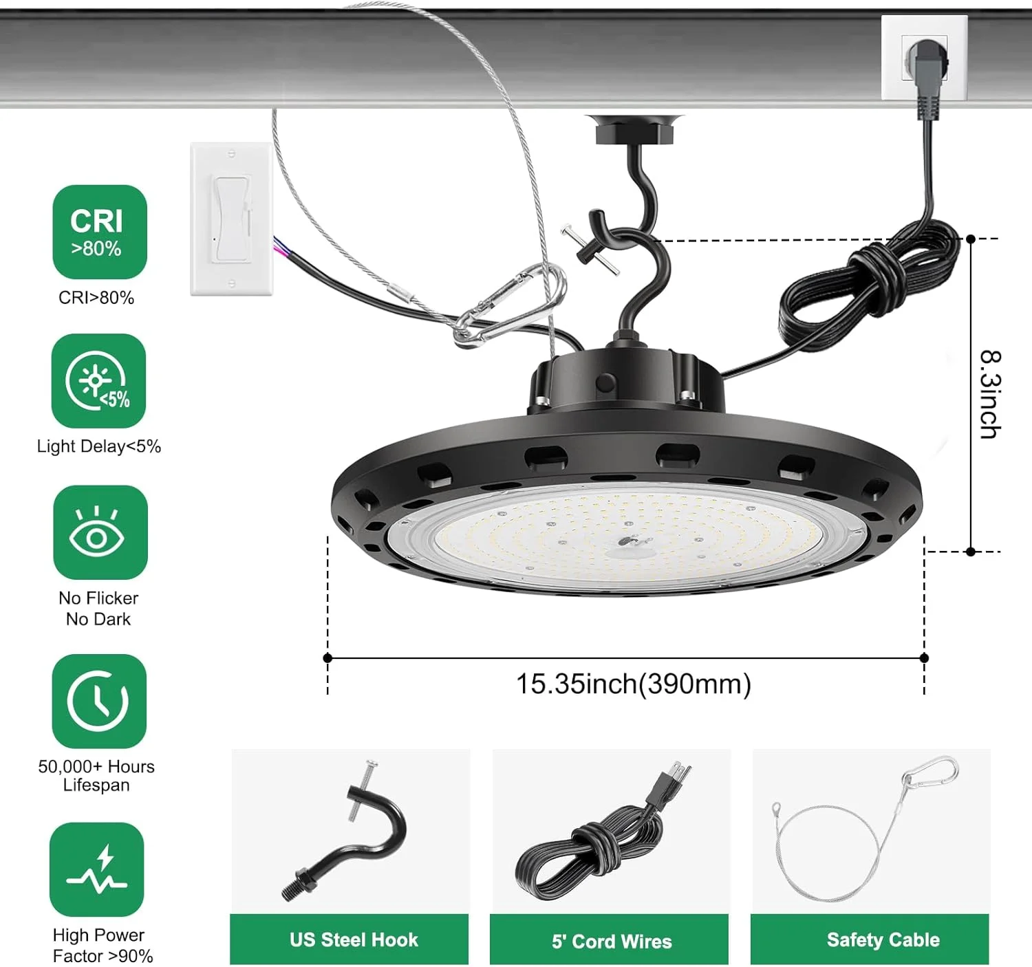 چراغ سوله ای LED مدل BFT UFO با توان 300 وات، 45000 لومن، 5000 کلوین، دیمر پذیر (0-10 ولت) با دوشاخه 5 فوتی آمریکایی - چراغ های LED تجاری سوله ای برای گاراژ، باشگاه، کارخانه و روشنایی انبار با ارتفاع کم چراغ سوله ای LED مدل BFT UFO با توان 300 وات، 45000 لومن، 5000 کلوین، دیمر پذیر (0-10 ولت) با دوشاخه 5 فوتی آمریکایی - چراغ های LED تجاری سوله ای برای گاراژ، باشگاه، کارخانه و روشنایی انبار با ارتفاع کم