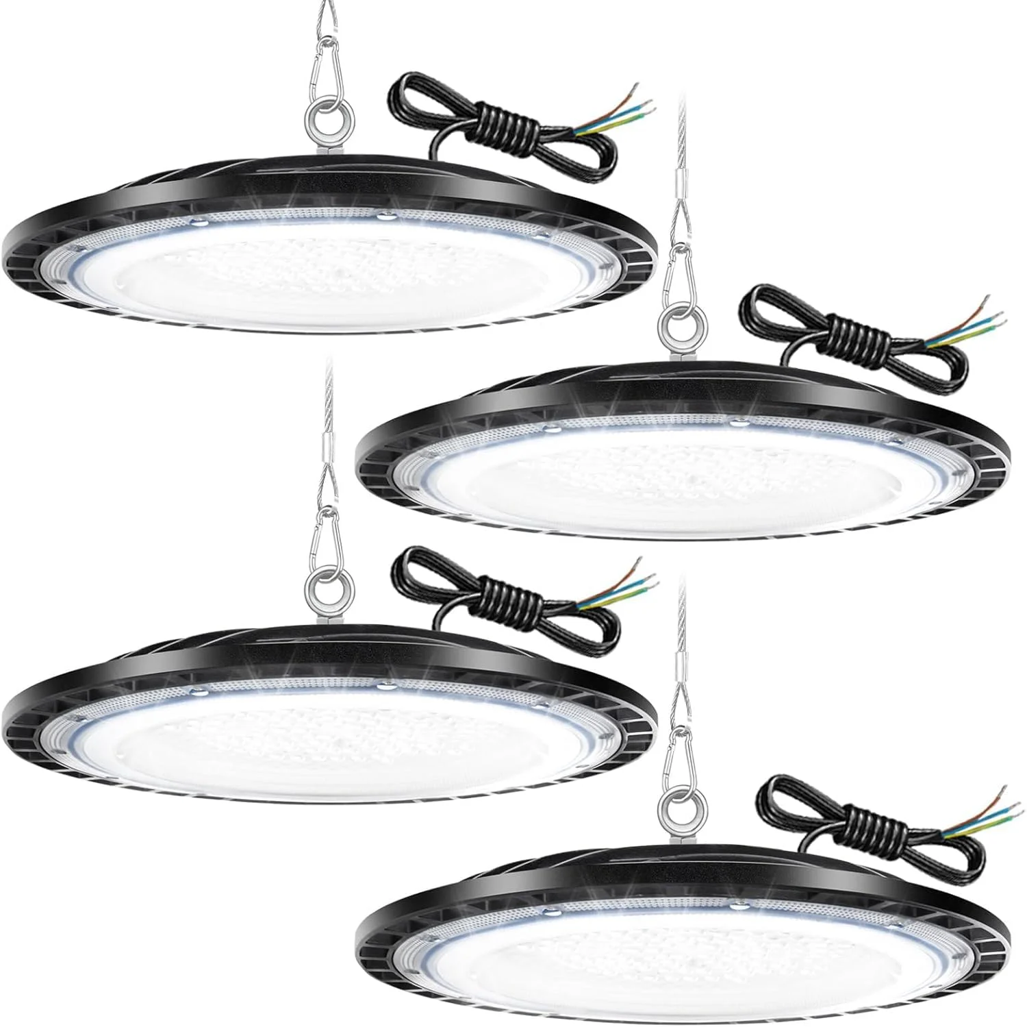 چراغ سوله ای ال ای دی 200 وات UFO DIKHEE، چراغ فروشگاهی ال ای دی با زنجیر 1 متری، 20000 لومن 6500K، نورافکن ال ای دی داخلی، نورپردازی تجاری ضد آب IP65 برای انبار، گاراژ (بسته 4 عددی)