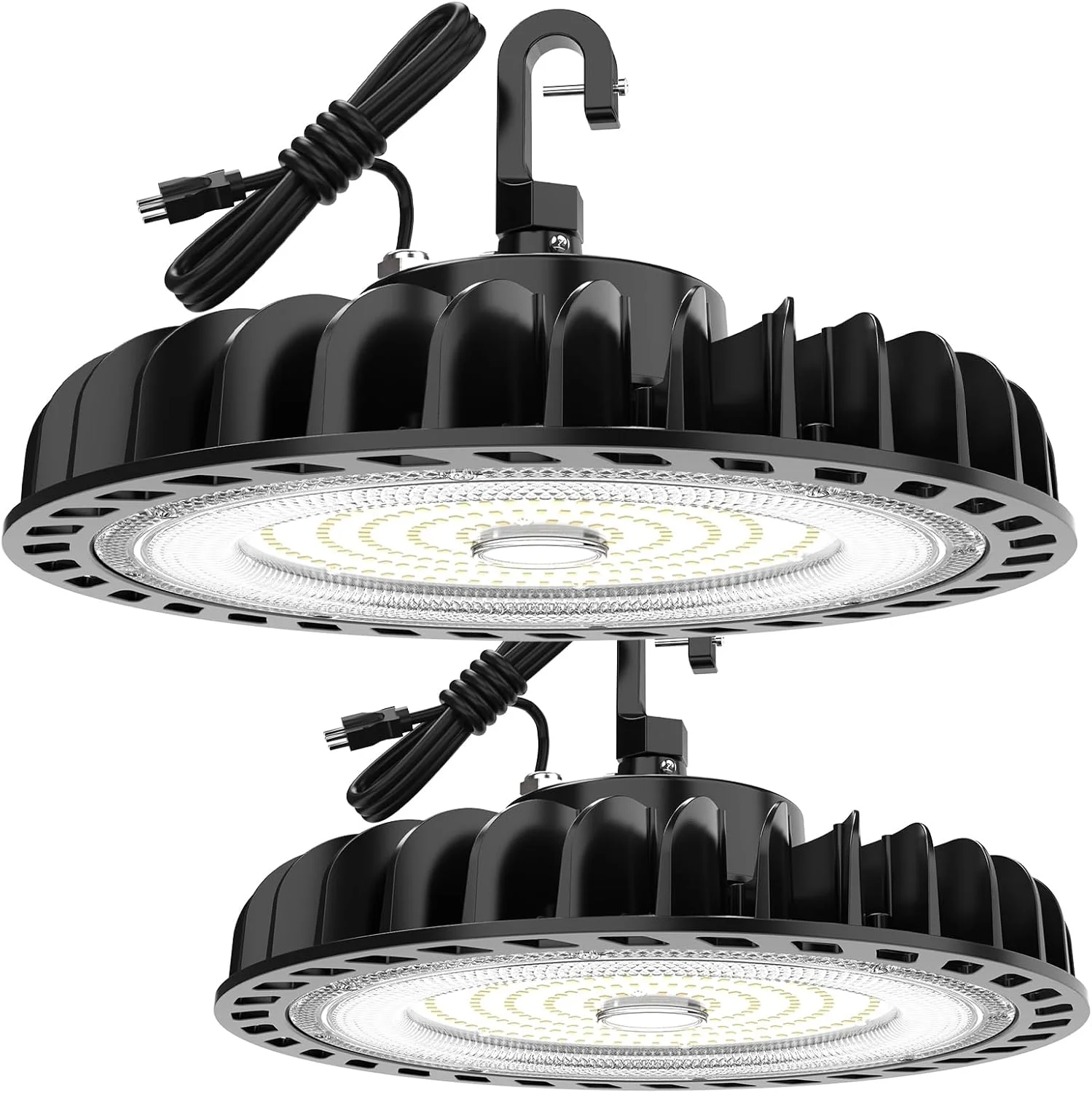 چراغ های LED سوله ای هایپرلایت 155 وات 140 لومن/وات، چراغ سوله ای LED UFO با دوشاخه آمریکایی، غیر دیمر، نور روز 5000K دارای لیست ETL، چراغ های کارگاهی LED سوله ای برای کارگاه گاراژ انبار 2 عددی
