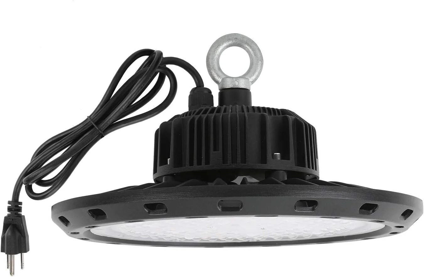 چراغ LED سوله ای UFO کیو چینگچن، 5000K سفید با دوشاخه آمریکایی و کابل 5 فوتی، فوق العاده روشن، ضد آب IP65، مناسب کارخانه، گاراژ، باشگاه، مشکی