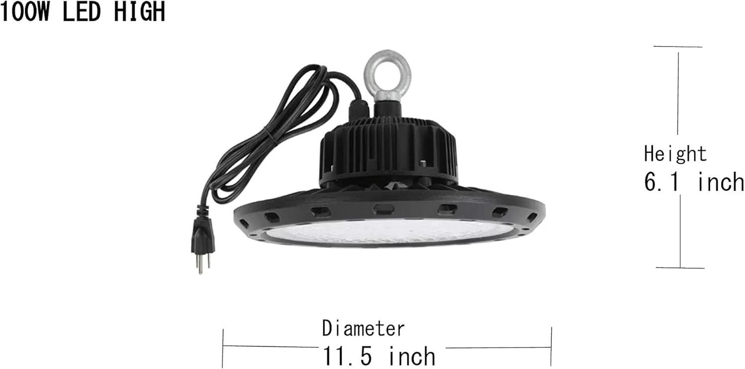 چراغ LED سوله ای UFO کیو چینگچن، 5000K سفید با دوشاخه آمریکایی و کابل 5 فوتی، فوق العاده روشن، ضد آب IP65، مناسب کارخانه، گاراژ، باشگاه، مشکی