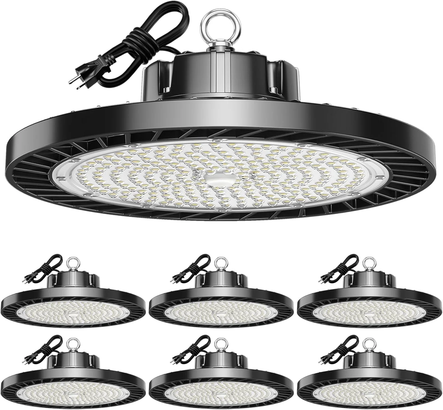 چراغ های سوله ای ال ای دی UFO مدل lvsdak، 5000K، 200 وات، 30000 لومن، AC100-277V همراه با دوشاخه، مناسب برای انبار، کارگاه، کارخانه، باشگاه ورزشی، گاراژ، انبار غله، بسته 6 عددی