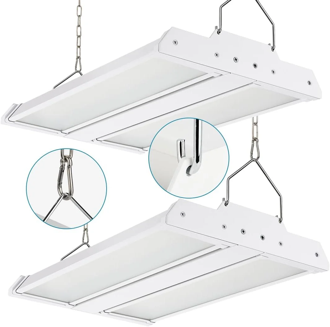 چراغ های LED سوله ای Xbuyee بسته 2 عددی، 1.35 فوت، 150 وات، 21000 لومن، 5000 کلوین نور روز، 100-277 ولت، چراغ های سوله ای خطی کوچک تجاری برای انبار، کارگاه، سوپرمارکت، استادیوم، ETL