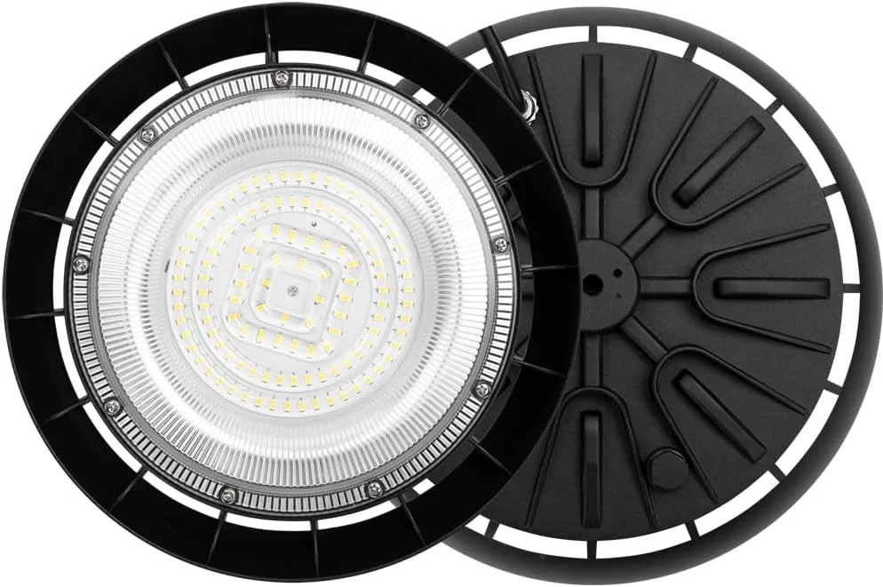 چراغ سوله ای ال ای دی UFO دبلیو تی اف اس، ولتاژ: AC220-240V 50/60Hz، توان: 100 وات، زاویه تابش: 90 درجه، CRI: >80، روشنایی: 15000 لومن، ابعاد بدنه: D270x90mm، جنس: آلومینیوم + PC، PF: >0.5، محافظت در برابر نوسانات برق: 4KV، مناسب برای فروشگاه و انبار