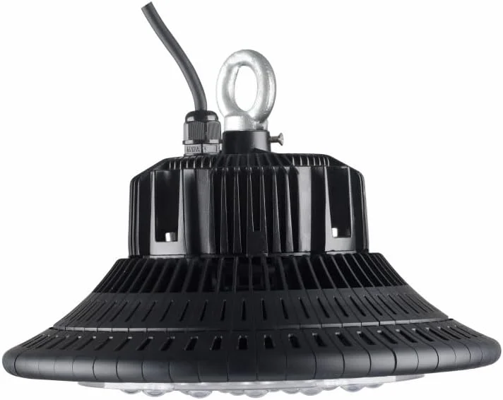 چراغ LED صنعتی سوله ای FUTURE | نورافکن سقفی | روشنایی انبار صنعتی | بدنه آلومینیومی مشکی با قلاب آویز | رنگ سفید 6500K | 18000 لومن 200 وات