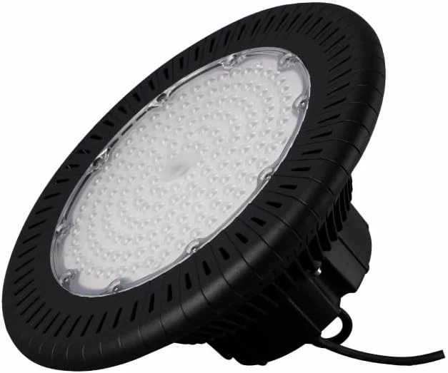 چراغ LED صنعتی سوله ای FUTURE | نورافکن سقفی | روشنایی انبار صنعتی | بدنه آلومینیومی مشکی با قلاب آویز | رنگ سفید 6500K | 18000 لومن 200 وات