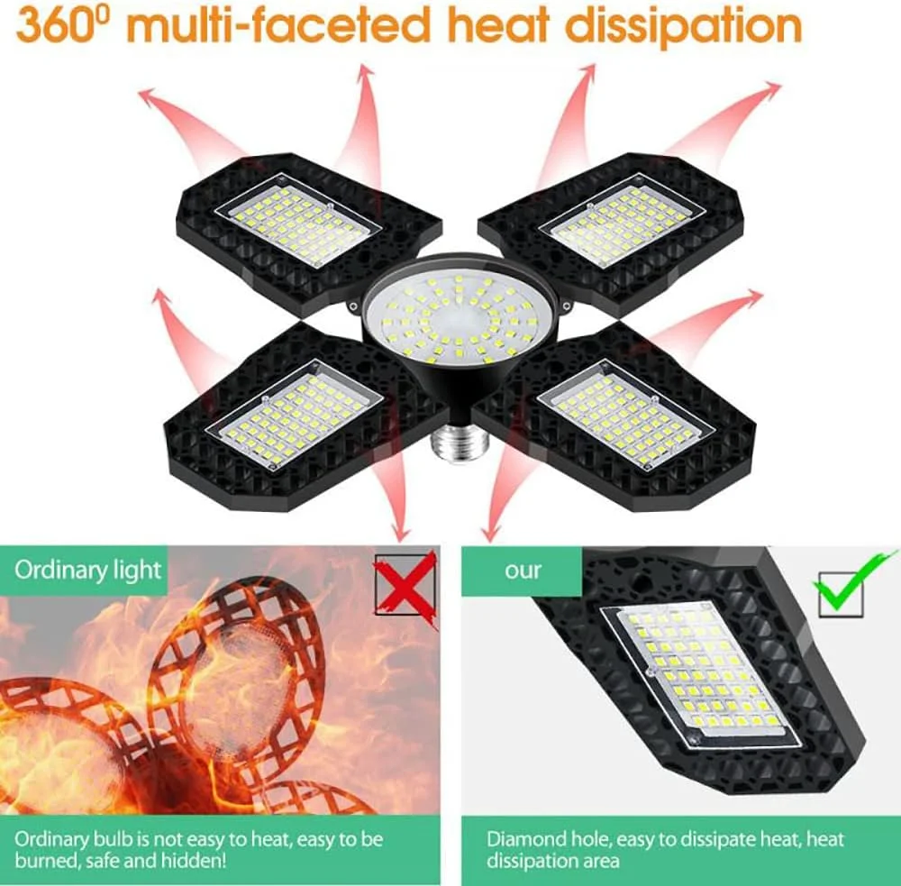 چراغ گاراژی LED تغییر شکل پذیر ANLONGLI E27 150W تاشو نور بالا 85-265V فوق العاده روشن 6000K نور روز کارگاه صنعتی انبار روشنایی تجاری لامپ سقفی