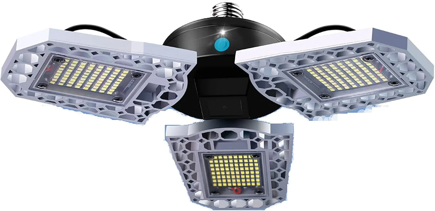 چراغ گاراژی تاشو LED ANLONGLI مدل E27 100-265V، نور تغییر شکل دهنده فوق العاده روشن، چراغ القایی ضد آب، روشنایی گاراژ صنعتی در فضای باز، نور بالا، سفید گرم، 80 وات