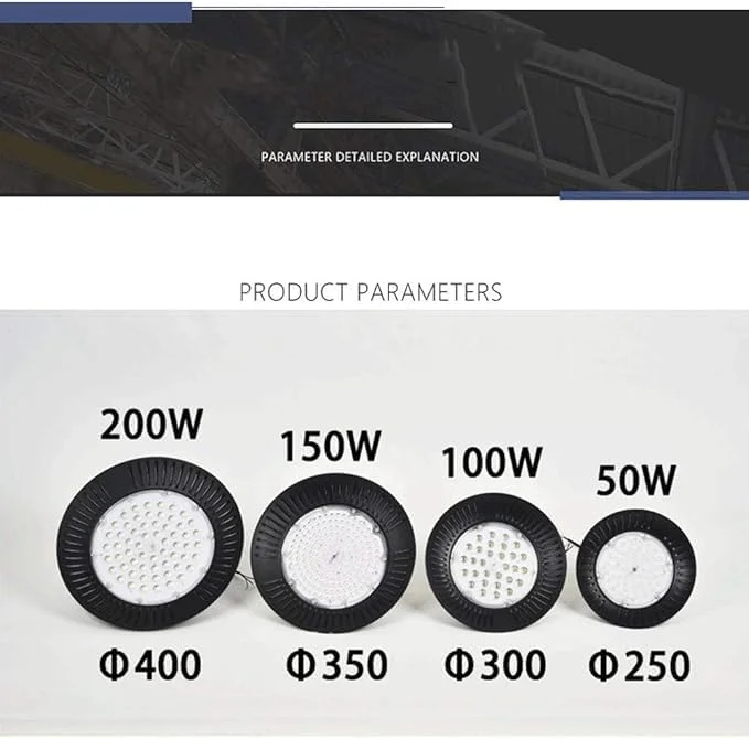 چراغ LED UFO High Bay، چراغ صنعتی دیمرپذیر، طراحی فوق العاده باریک، روشنایی تجاری برای کارگاه، انبار چراغ LED UFO High Bay، چراغ صنعتی دیمرپذیر، طراحی فوق العاده باریک، روشنایی تجاری برای کارگاه، انبار