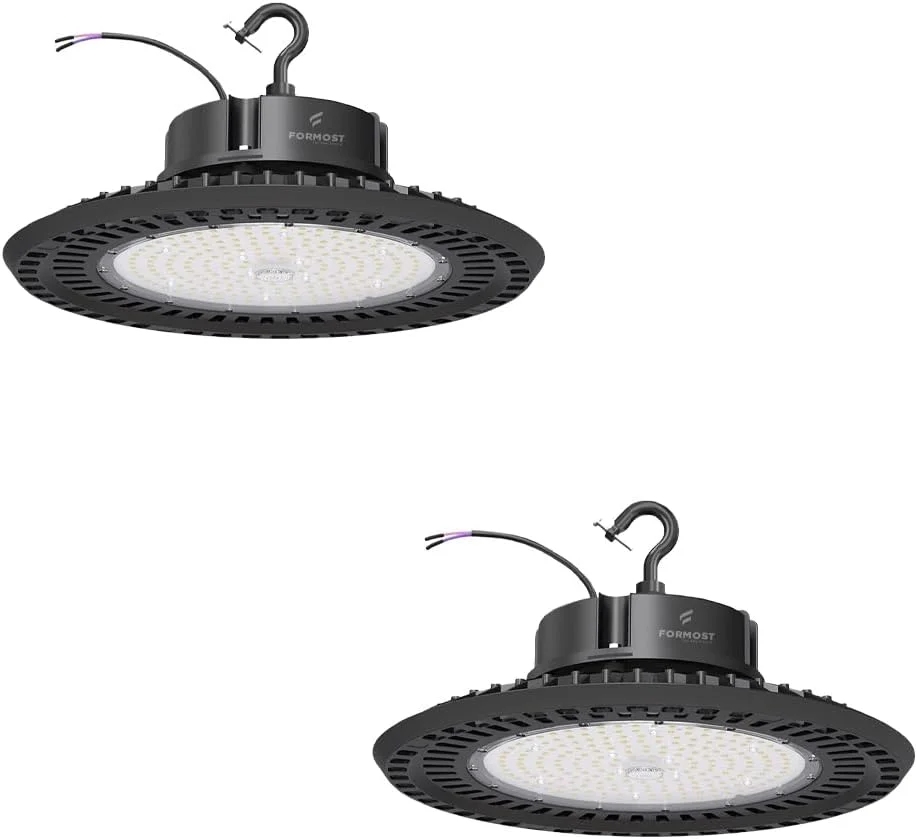 چراغ سقفی صنعتی UFO فورماست، 200 وات LED، 5 سال گارانتی، 25000 لومن، ضد آب IP65، چراغ تجاری صنعتی با راندمان بالا برای انبار/کارخانه/سالن ورزشی (بسته 2 عددی)