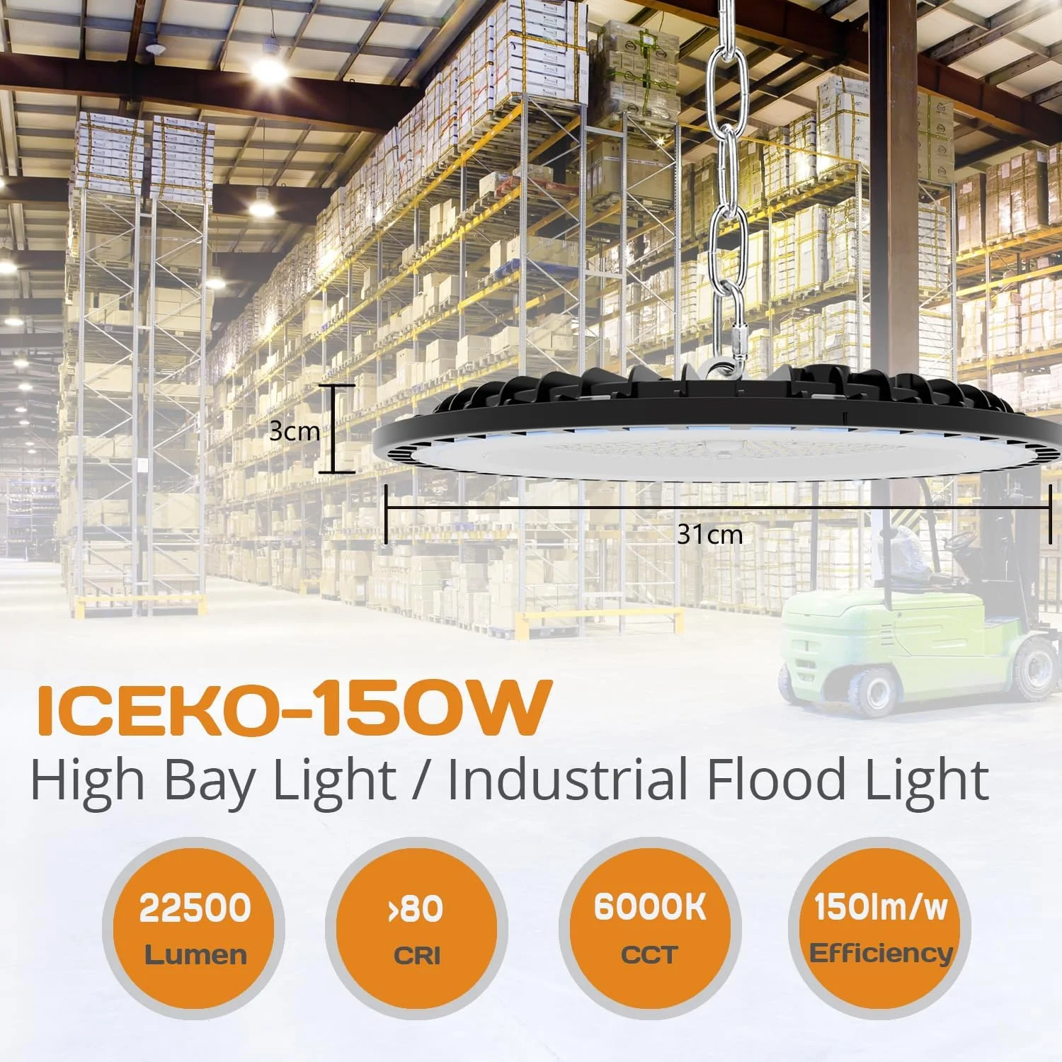 چراغ سوله ای LED صنعتی یو اف او آیسکو مدل KN 150W، چراغ سقفی LED برای گاراژ، روشنایی کارگاه، 21000 لومن/6000 کلوین/ضد آب، چراغ های قدرتمند برای مغازه ها، گاراژ، انبار، زیرزمین، اتاق زیر شیروانی، سالن ورزشی چراغ سوله ای LED صنعتی یو اف او آیسکو مدل KN 150W، چراغ سقفی LED برای گاراژ، روشنایی کارگاه، 21000 لومن/6000 کلوین/ضد آب، چراغ های قدرتمند برای مغازه ها، گاراژ، انبار، زیرزمین، اتاق زیر شیروانی، سالن ورزشی