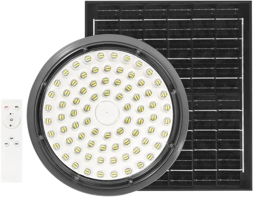 چراغ سولار LED UFO High Bay 30W ضد آب، چراغ صنعتی فضای باز با کنترل از راه دور، زمان کارکرد طولانی برای انبار، گاراژ، باغ، صرفه جویی در انرژی