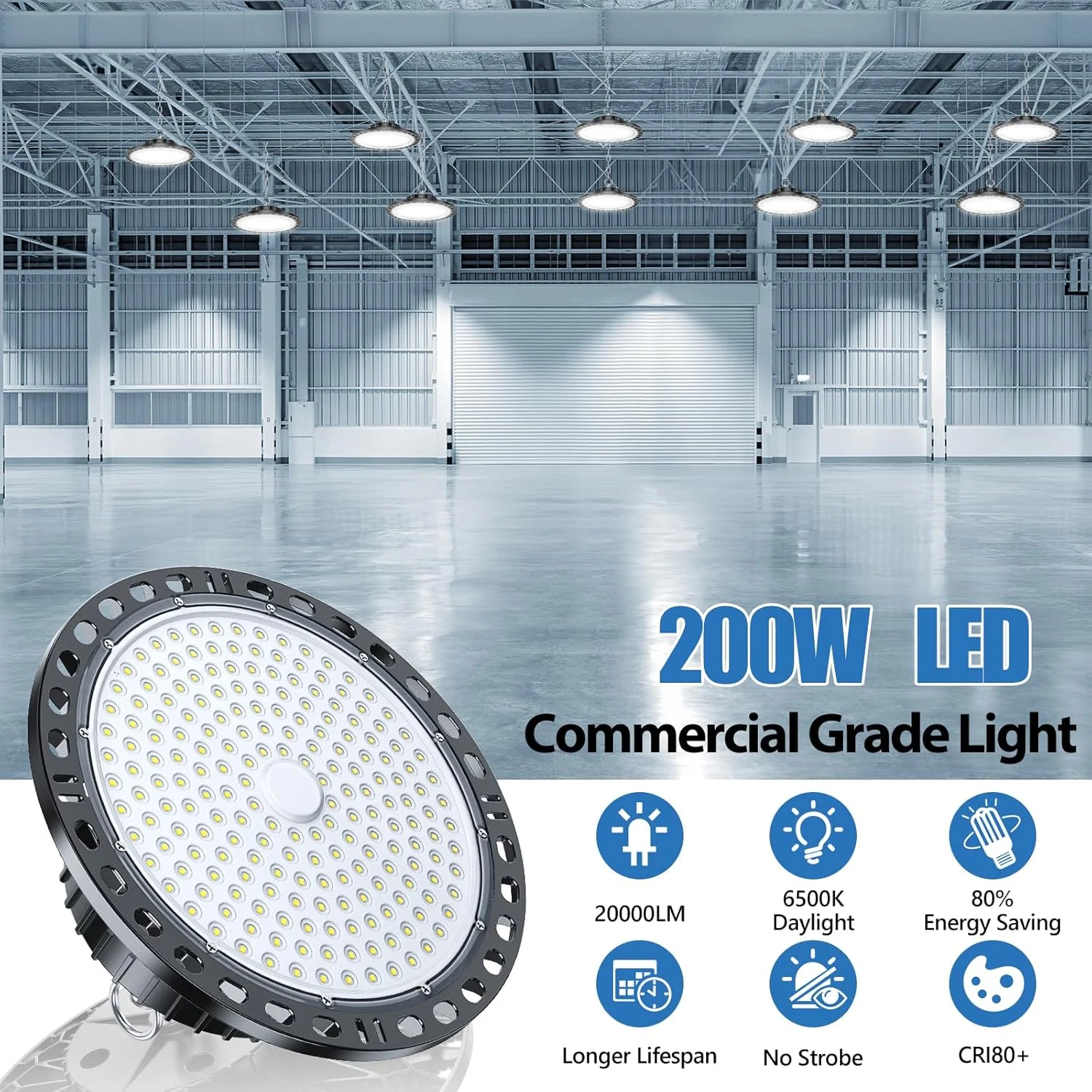 چراغ صنعتی LED مدل UFO تاپائوباب 200 وات، روشنایی کارگاهی گاراژ LED با 20000 لومن به همراه زنجیر فلزی 30 سانتی متری، درایور، 6500 کلوین IP65، چراغ سقفی صنعتی گاراژ برای انبارها و کارخانه ها (تک عددی) چراغ صنعتی LED مدل UFO تاپائوباب 200 وات، روشنایی کارگاهی گاراژ LED با 20000 لومن به همراه زنجیر فلزی 30 سانتی متری، درایور، 6500 کلوین IP65، چراغ سقفی صنعتی گاراژ برای انبارها و کارخانه ها (تک عددی)