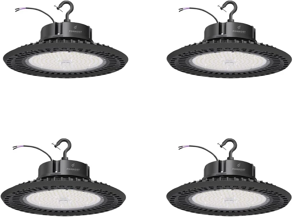 چراغ سقفی صنعتی UFO فورماست، 200 وات LED، 5 سال گارانتی، 25000 لومن، ضد آب IP65، نور تجاری صنعتی با راندمان بالا برای انبار/کارخانه/سالن ورزشی (بسته 4 عددی)