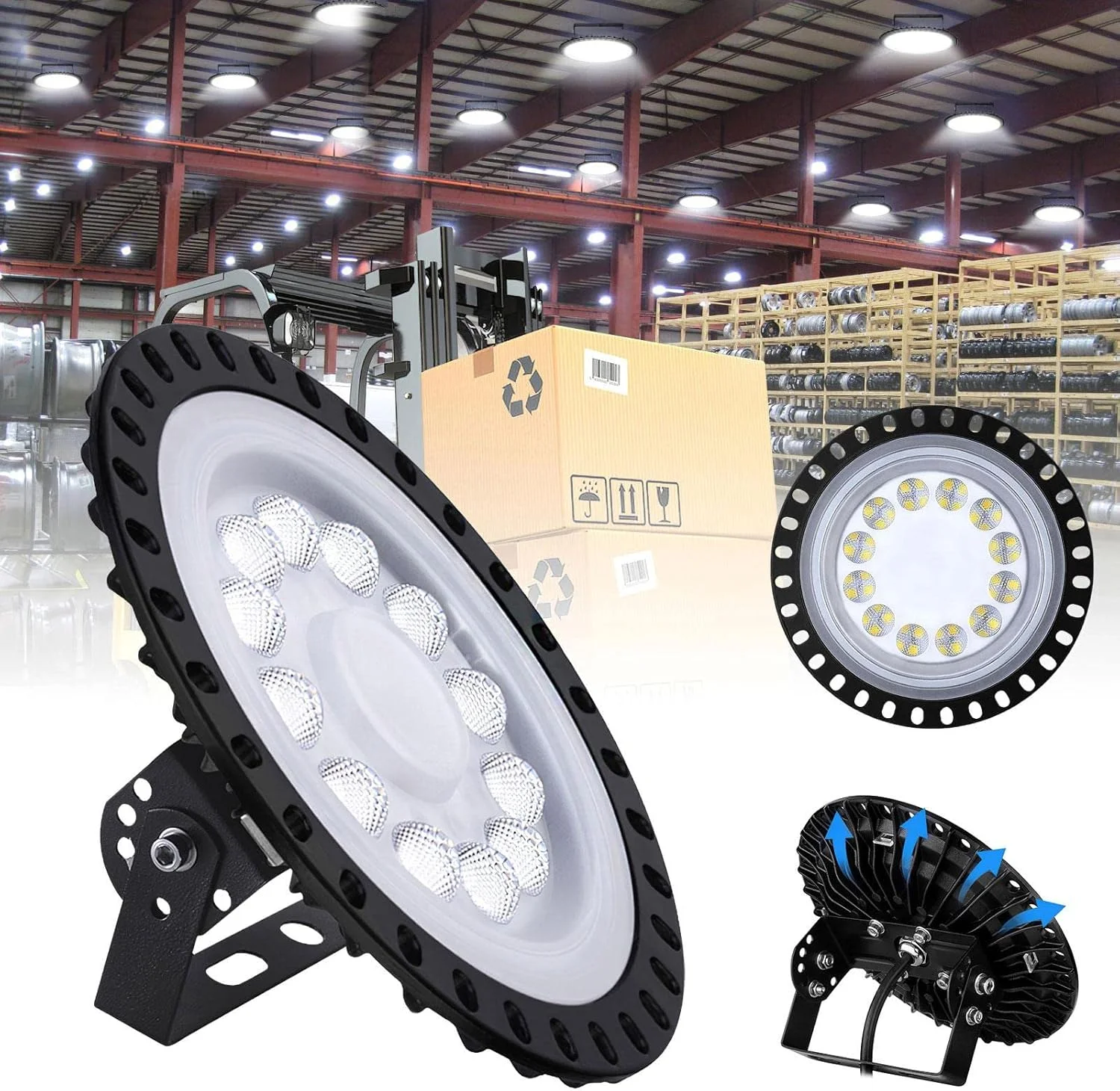 چراغ سوله ای LED فیدنت 50 وات، 5000 لومن 6500 کلوین سفید سرد فوق العاده روشن، ضد گرد و غبار UFO، نور صنعتی، IP65 ضد آب، روشنایی تجاری برای کارگاه، گاراژ [کلاس انرژی A+]