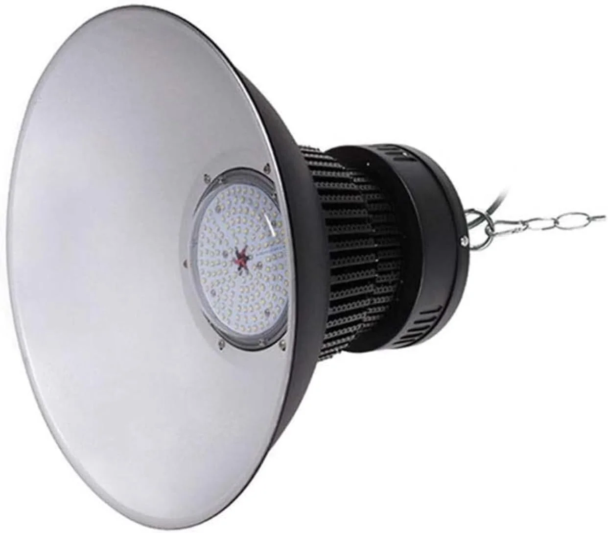 چراغ LED صنعتی سقفی بلند، چراغ انبار صنعتی با بازتابنده، مشکی و نقره ای (300 وات)