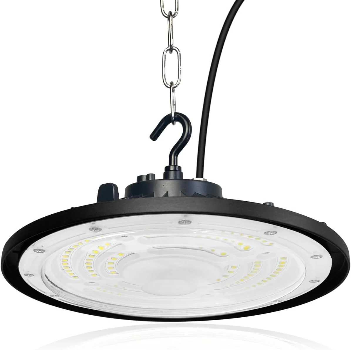 چراغ سوله ای LED مدل UFO فوسینگات 200 وات، 20000 لومن، چراغ صنعتی LED، نور سقفی LED ضد آب 6500K IP65، لوستر UFO داخلی، روشنایی کارگاه انبار لامپ برای استادیوم، گاراژ، کارخانه