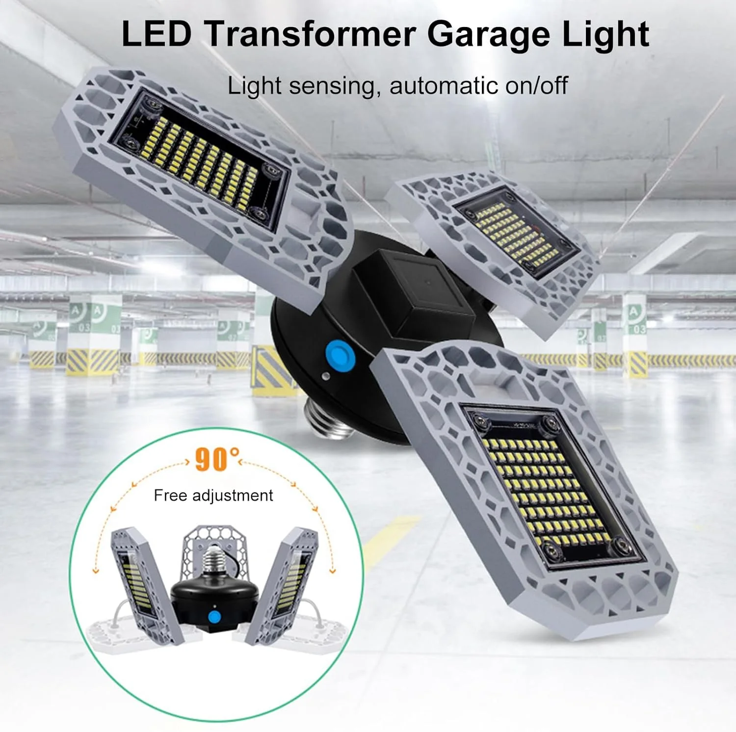 چراغ صنعتی LED تاشو سه برگ، نور حساس به نور با قدرت بالا، ضد آب، روشنایی صنعتی داخلی E27، چراغ های گاراژ yunnstore