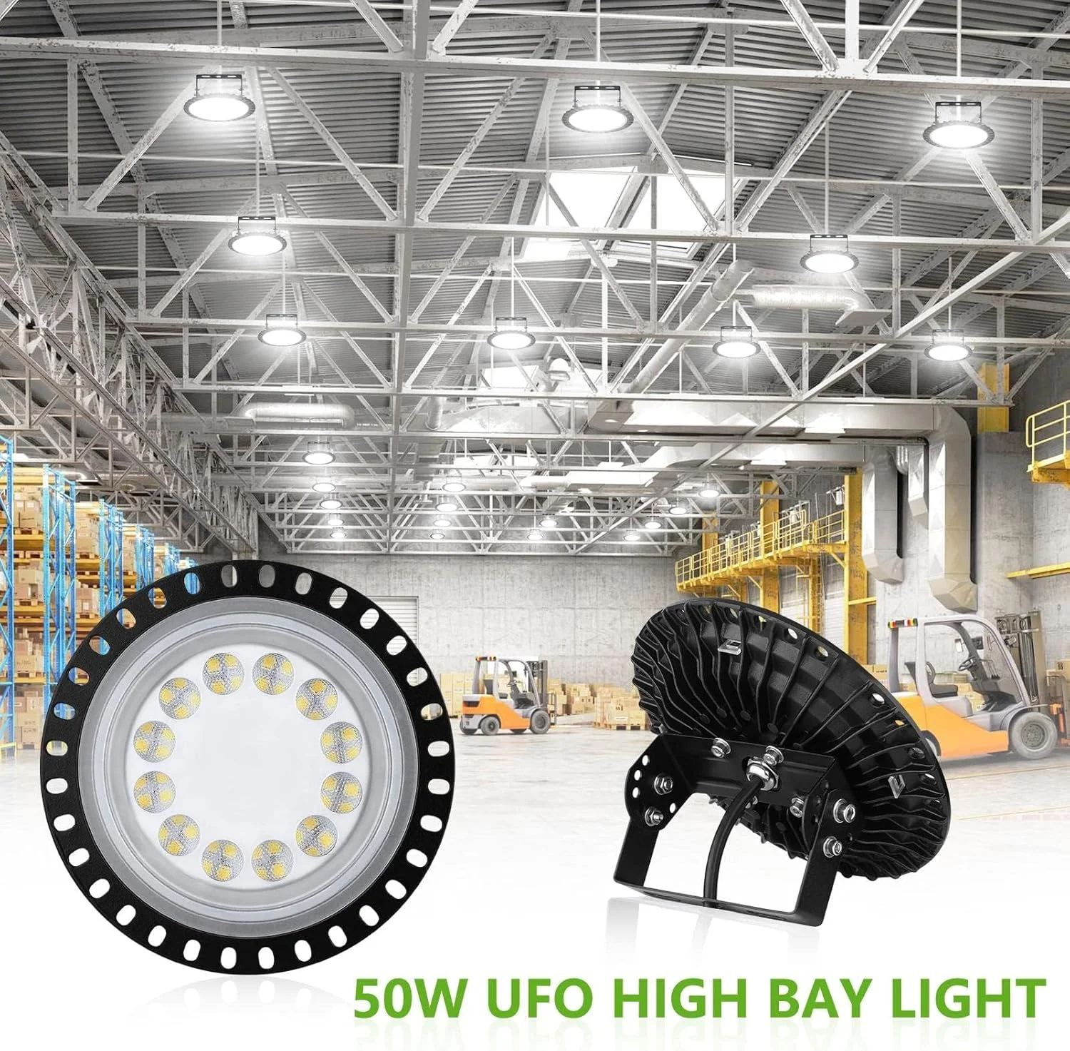 چراغ سوله ای LED فیدنت 50 وات، 5000 لومن 6500 کلوین سفید سرد فوق العاده روشن، ضد گرد و غبار UFO، نور صنعتی، IP65 ضد آب، روشنایی تجاری برای کارگاه، گاراژ [کلاس انرژی A+]