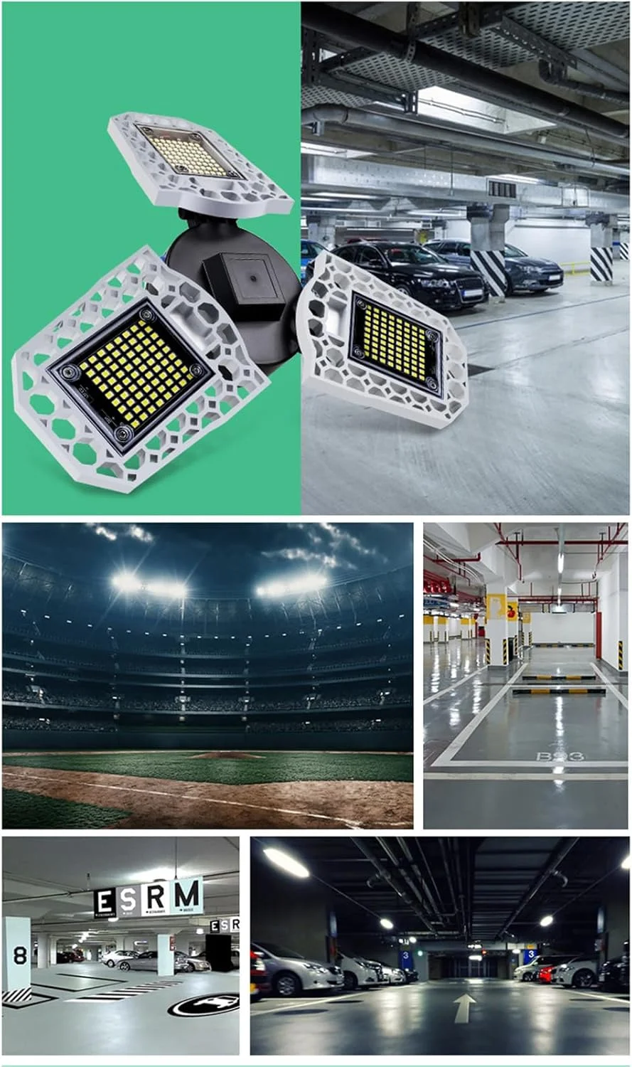 چراغ صنعتی LED تاشو سه برگ، نور حساس به نور با قدرت بالا، ضد آب، روشنایی صنعتی داخلی E27، چراغ های گاراژ yunnstore