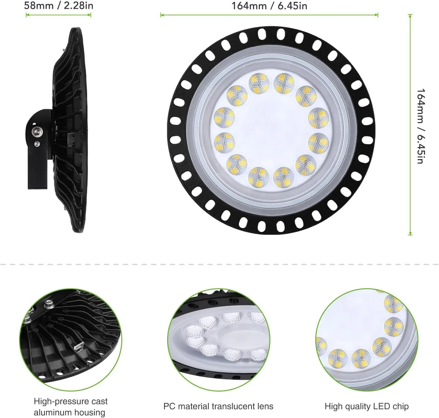 چراغ سوله ای LED فیدنت 50 وات، 5000 لومن 6500 کلوین سفید سرد فوق العاده روشن، ضد گرد و غبار UFO، نور صنعتی، IP65 ضد آب، روشنایی تجاری برای کارگاه، گاراژ [کلاس انرژی A+]