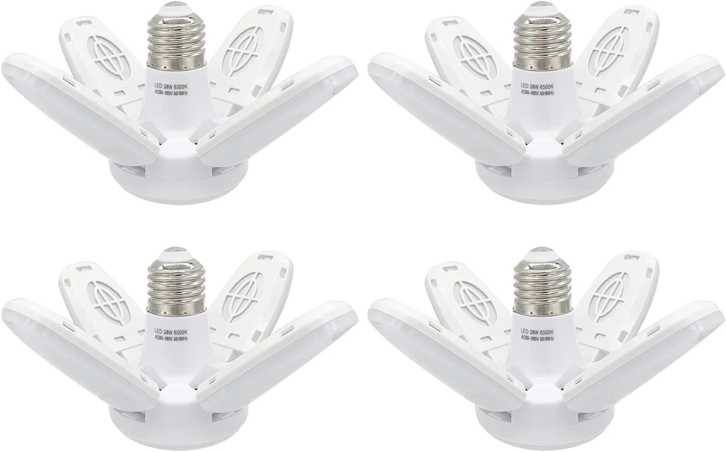 چراغ های LED گاراژ - چراغ های سقفی گاراژ دیمر پذیر، 38 وات 6000 لومن 6500K E27/E26 چراغ های سقفی LED گاراژ با 4 پنل قابل تنظیم برای گاراژها، کارگاه، فضای داخلی، فضای باز، کارگاه و انبار، کامل