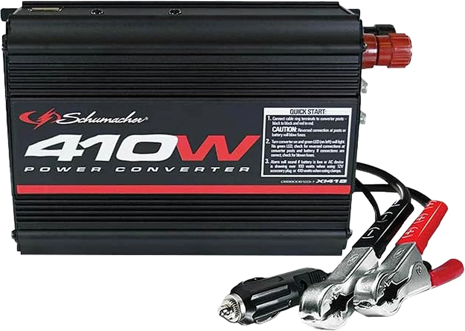 اینورتر برق 410 وات شوماخر الکتریک مدل XI41B 'X-Line' با گیره های باتری و دوشاخه آداپتور 12 ولت