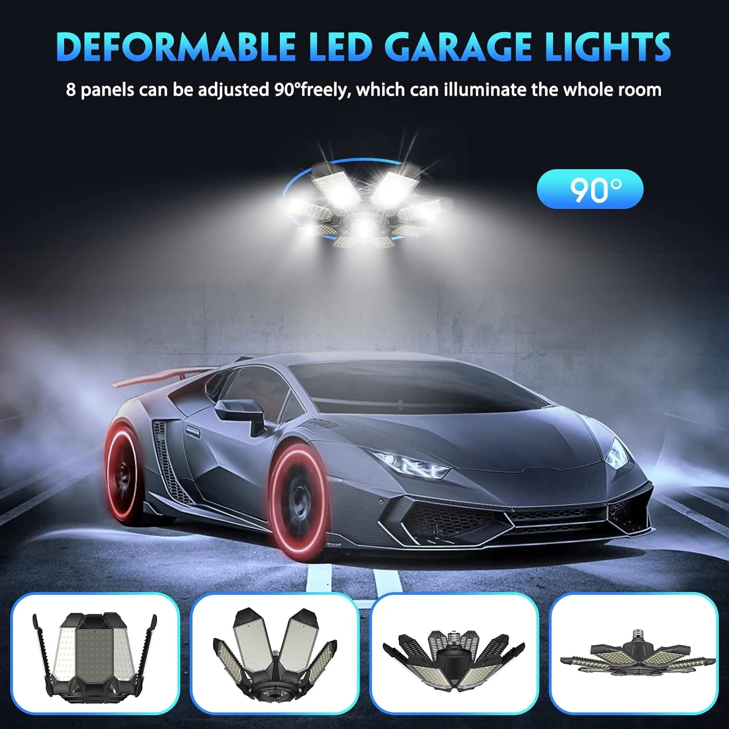 چراغ گاراژ LED دیریو، 260 وات 26000 لومن 6500K چراغ سقفی گاراژ LED تغییر شکل پذیر با 8+1 پنل قابل تنظیم، چراغ تجاری خلیجی برای سوکت پیچی E26/E27، زیرزمین، انبار، کارگاه، اتاق زیر شیروانی (2 بسته) چراغ گاراژ LED دیریو، 260 وات 26000 لومن 6500K چراغ سقفی گاراژ LED تغییر شکل پذیر با 8+1 پنل قابل تنظیم، چراغ تجاری خلیجی برای سوکت پیچی E26/E27، زیرزمین، انبار، کارگاه، اتاق زیر شیروانی (2 بسته)