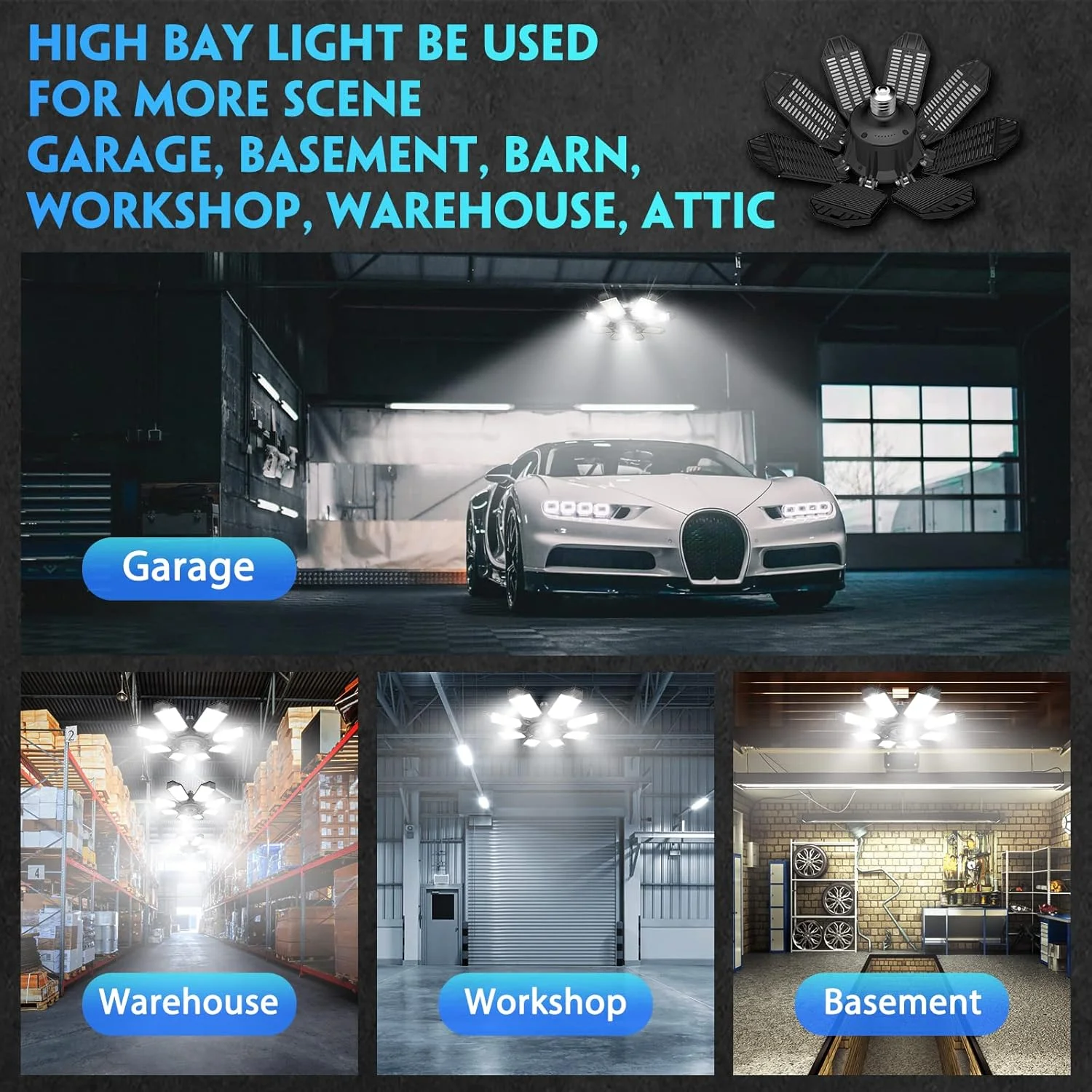 چراغ گاراژ LED دیریو، 260 وات 26000 لومن 6500K چراغ سقفی گاراژ LED تغییر شکل پذیر با 8+1 پنل قابل تنظیم، چراغ تجاری خلیجی برای سوکت پیچی E26/E27، زیرزمین، انبار، کارگاه، اتاق زیر شیروانی (2 بسته) چراغ گاراژ LED دیریو، 260 وات 26000 لومن 6500K چراغ سقفی گاراژ LED تغییر شکل پذیر با 8+1 پنل قابل تنظیم، چراغ تجاری خلیجی برای سوکت پیچی E26/E27، زیرزمین، انبار، کارگاه، اتاق زیر شیروانی (2 بسته)