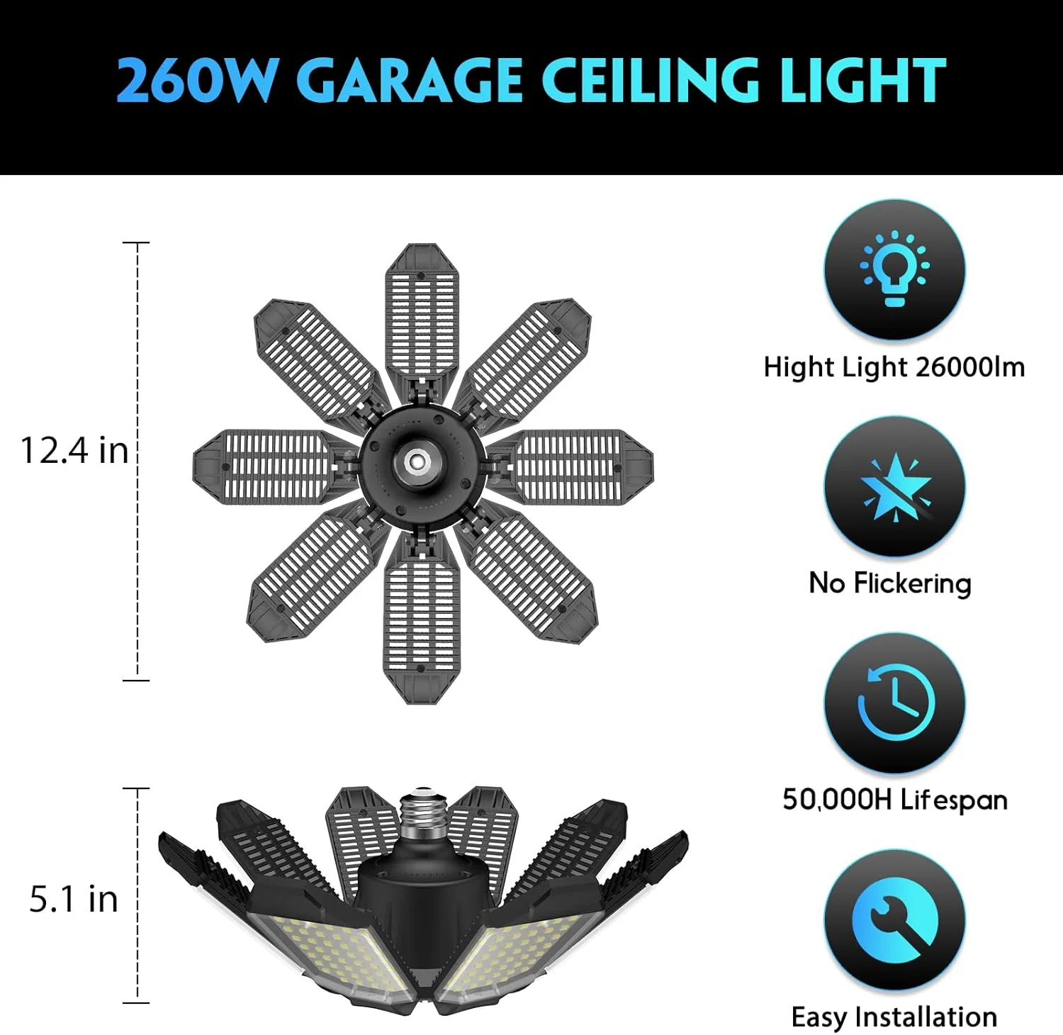 چراغ گاراژ LED دیریو، 260 وات 26000 لومن 6500K چراغ سقفی گاراژ LED تغییر شکل پذیر با 8+1 پنل قابل تنظیم، چراغ تجاری خلیجی برای سوکت پیچی E26/E27، زیرزمین، انبار، کارگاه، اتاق زیر شیروانی (2 بسته) چراغ گاراژ LED دیریو، 260 وات 26000 لومن 6500K چراغ سقفی گاراژ LED تغییر شکل پذیر با 8+1 پنل قابل تنظیم، چراغ تجاری خلیجی برای سوکت پیچی E26/E27، زیرزمین، انبار، کارگاه، اتاق زیر شیروانی (2 بسته)