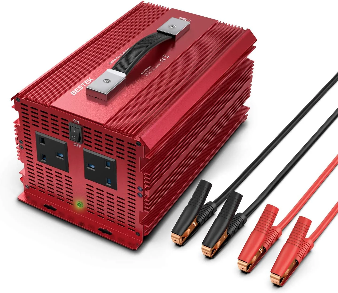اینورتر برق 2000 وات BESTEK مبدل ولتاژ DC 12V به AC 230V 240V خودرو با آداپتور فندکی و گیره باتری