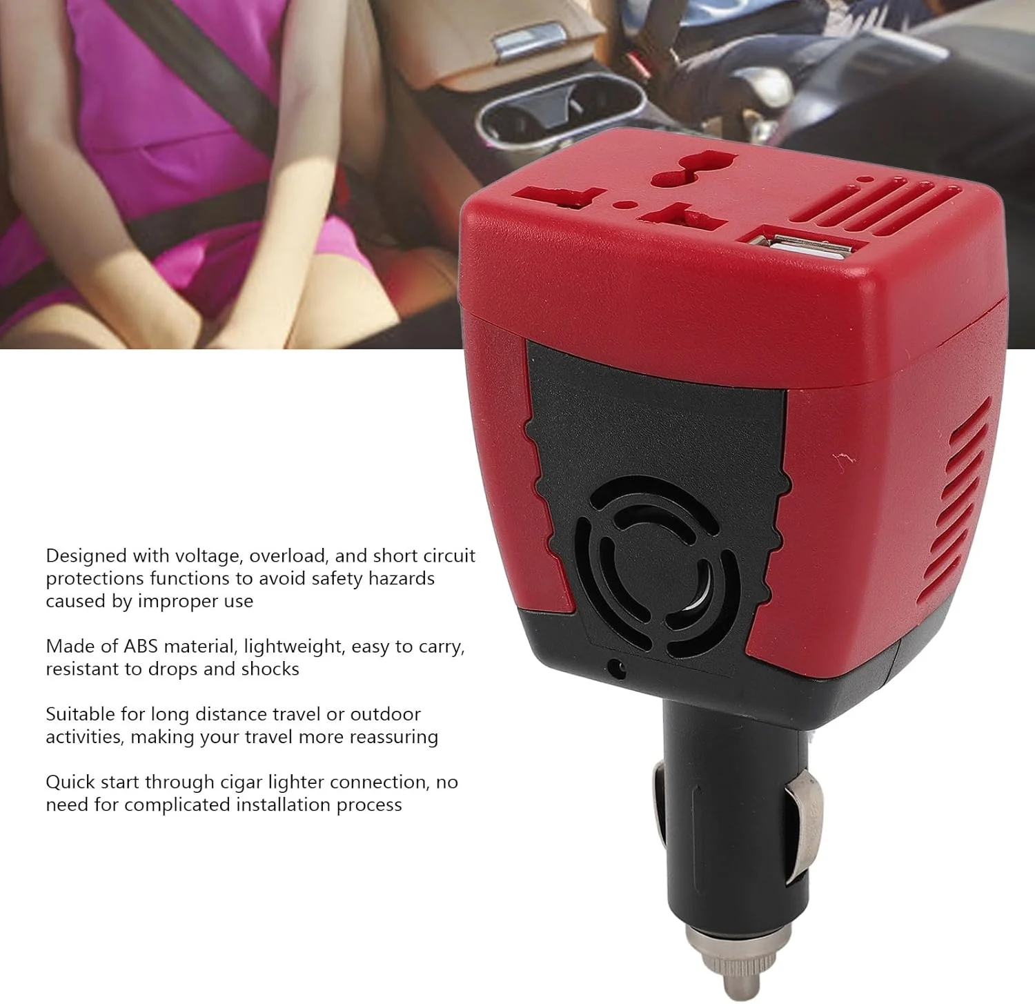 اینورتر برق خودرو Plyisty 150W، مبدل DC 12V به AC، آداپتور شارژر خودرو با پورت USB 5V 0.5A 2.1A، اینورتر برق USB قابل حمل برای تلفن، تبلت، لپ تاپ اینورتر برق خودرو Plyisty 150W، مبدل DC 12V به AC، آداپتور شارژر خودرو با پورت USB 5V 0.5A 2.1A، اینورتر برق USB قابل حمل برای تلفن، تبلت، لپ تاپ