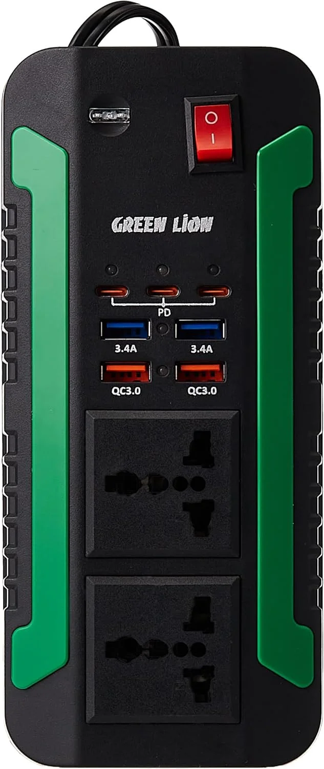 اینورتر برق 300 وات Green Lion Spark، دارای پورتهای Type-C و USB-A، 2 خروجی AC، محافظت در برابر نوسانات و محافظت در برابر ولتاژ بالا برای شارژ ایمن و مطمئن - مشکی اینورتر برق 300 وات Green Lion Spark، دارای پورتهای Type-C و USB-A، 2 خروجی AC، محافظت در برابر نوسانات و محافظت در برابر ولتاژ بالا برای شارژ ایمن و مطمئن - مشکی