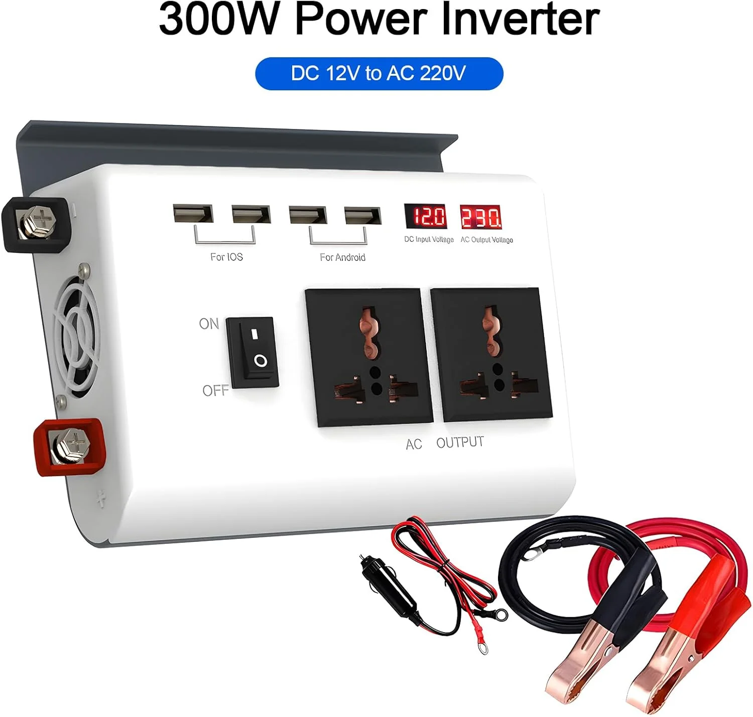 اینورتر برق 300 وات Labymos به مبدل شارژر خودرو AC 220V با 4 پورت USB و 8 محافظ ایمنی، مبدل های برق سینوسی بهبود یافته، مناسب برای تلفن های همراه، کامپیوتر و لپ تاپ