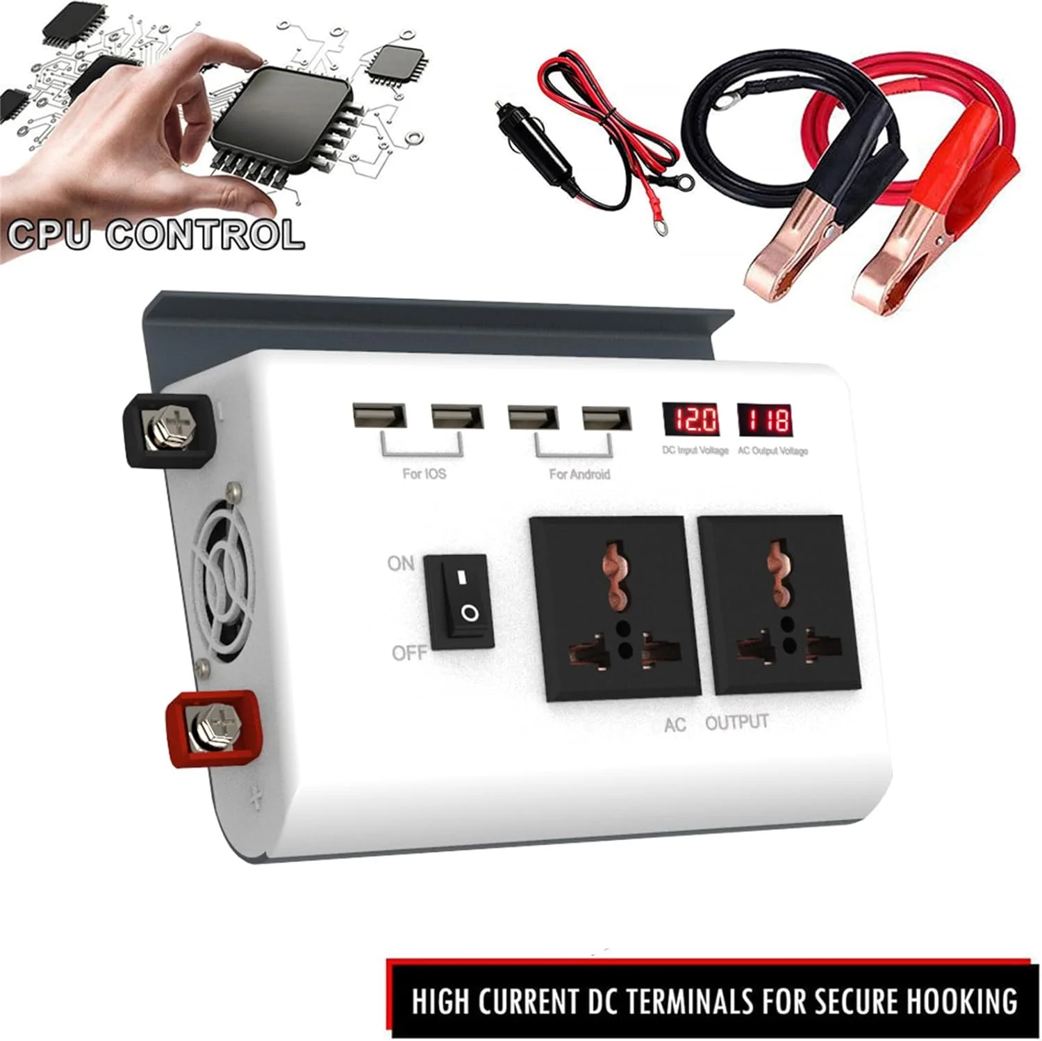 اینورتر برق 300 وات Labymos به مبدل شارژر خودرو AC 220V با 4 پورت USB و 8 محافظ ایمنی، مبدل های برق سینوسی بهبود یافته، مناسب برای تلفن های همراه، کامپیوتر و لپ تاپ