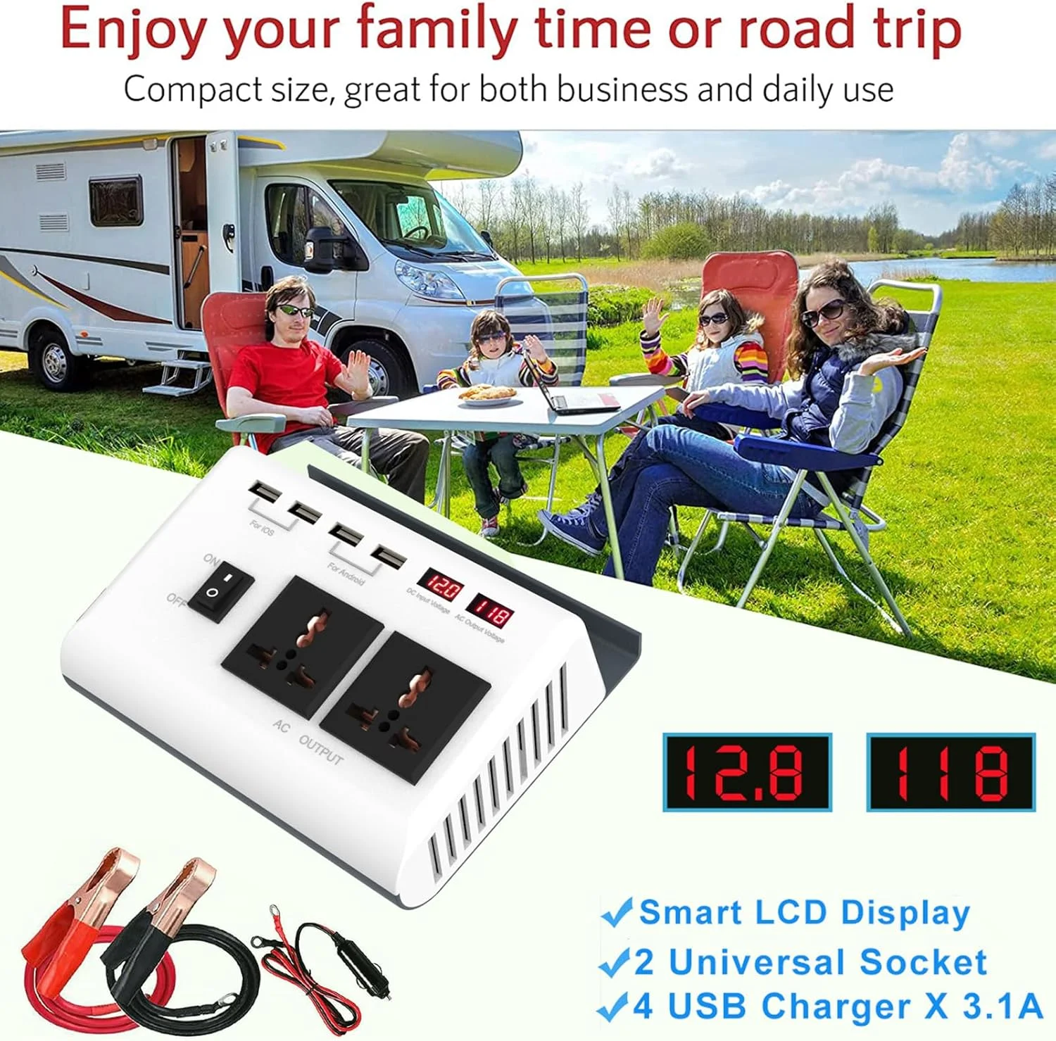 اینورتر برق 300 وات Labymos به مبدل شارژر خودرو AC 220V با 4 پورت USB و 8 محافظ ایمنی، مبدل های برق سینوسی بهبود یافته، مناسب برای تلفن های همراه، کامپیوتر و لپ تاپ
