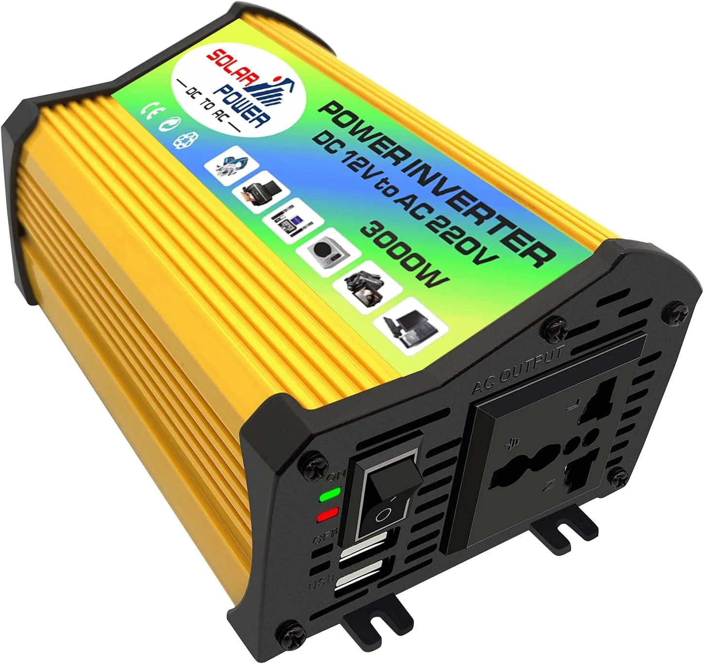 اینورتر موج سینوسی اصلاح شده Irovami Peaks Power 3000W اینورتر برق فرکانس بالا به مبدل AC 220V شارژر برق خودرو اینورتر با پورت USB دوتایی 2.1 آمپر گیره های باتری