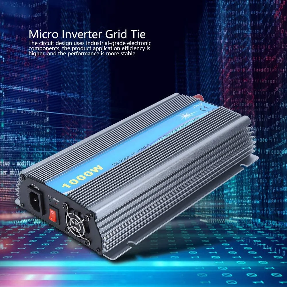 اینورتر سینوسی خالص، اینورتر برق متصل به شبکه خورشیدی میکرو سینوسی خالص PV 1000W ورودی 22-50V خروجی 230V مبدل اینورتر برق (UK)