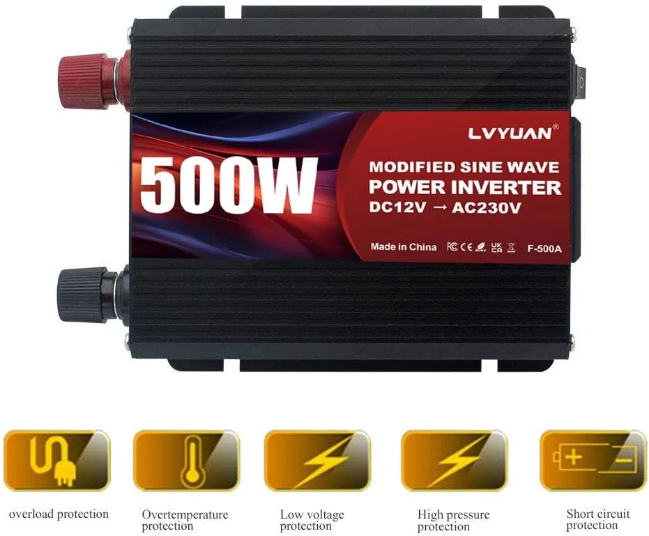 اینورتر برق 500 وات LVYUAN مبدل DC 12V به 230V 240V AC شارژر فندکی خودرو با دو پورت USB و پریزهای UK اینورتر برق 500 وات LVYUAN مبدل DC 12V به 230V 240V AC شارژر فندکی خودرو با دو پورت USB و پریزهای UK