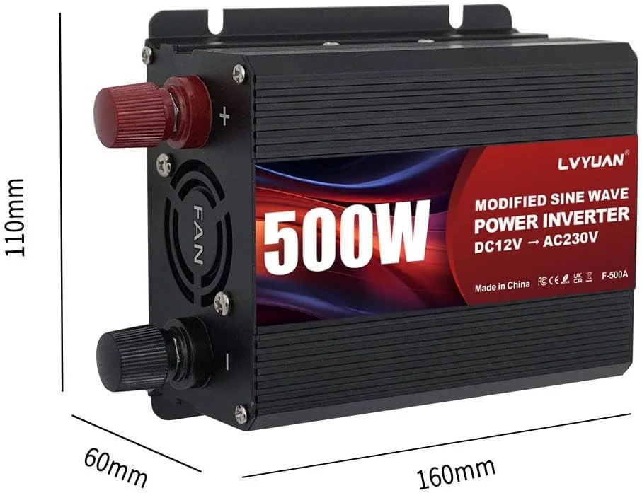 اینورتر برق 500 وات LVYUAN مبدل DC 12V به 230V 240V AC شارژر فندکی خودرو با دو پورت USB و پریزهای UK اینورتر برق 500 وات LVYUAN مبدل DC 12V به 230V 240V AC شارژر فندکی خودرو با دو پورت USB و پریزهای UK