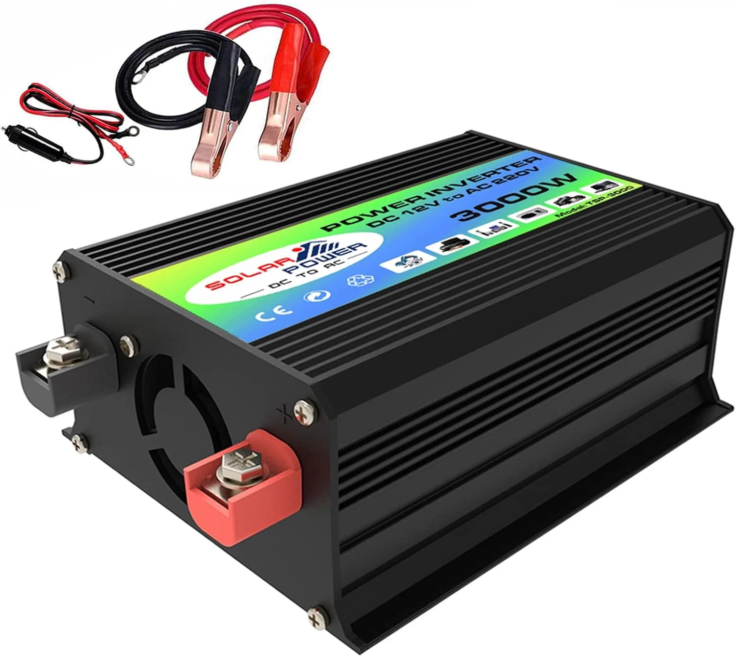اینورتر برق 300 وات سوزلا، مبدل DC 12V به AC 110V 220V، شارژر فندکی خودرو با دو پورت USB 4.2 آمپر و پریزهای AC، آداپتور خودرو، مشکی