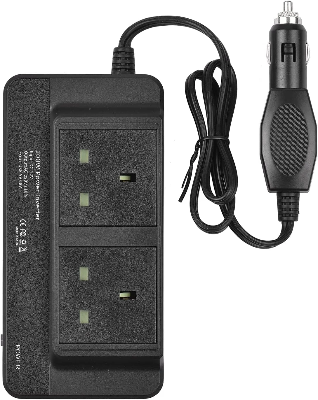 اینورتر برق خودرو 200 وات DC 12V به AC 220V با 2 پریز AC و 4 پورت USB، کلید روشن/خاموش، محافظت ایمن، آداپتور خودرو قابل حمل برای تلفن، لپ تاپ، چراغ های برقی، فن ها