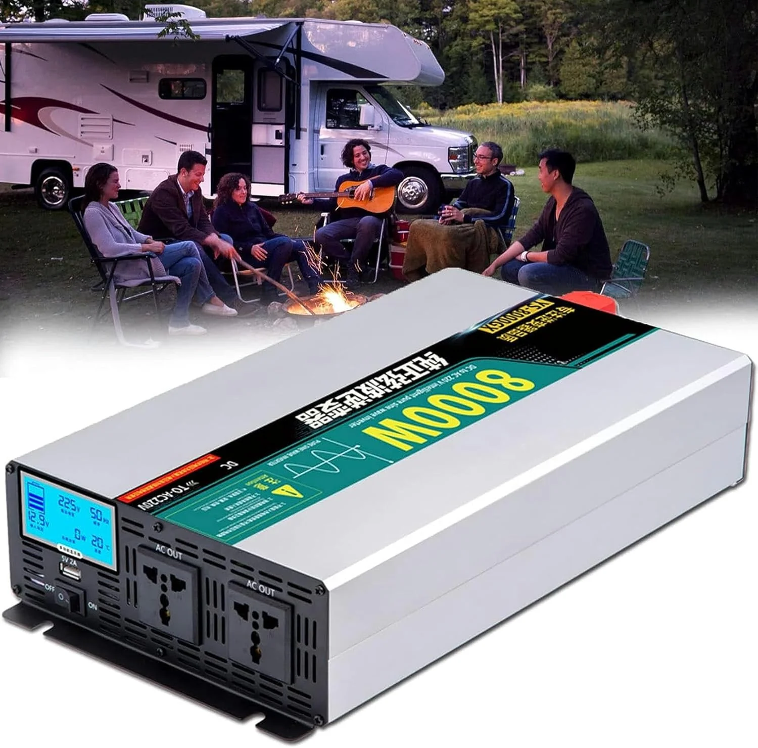 مبدل برق خودرو، اینورتر 3500W، 4500W، 5500W، 7000W، 8000W، 10000W 12V/24V/48V/60V/72V به 220V اینورتر ولتاژ برق موج سینوسی با نمایشگر LED برای خودرو خانگی، 7000W-12Vto220V