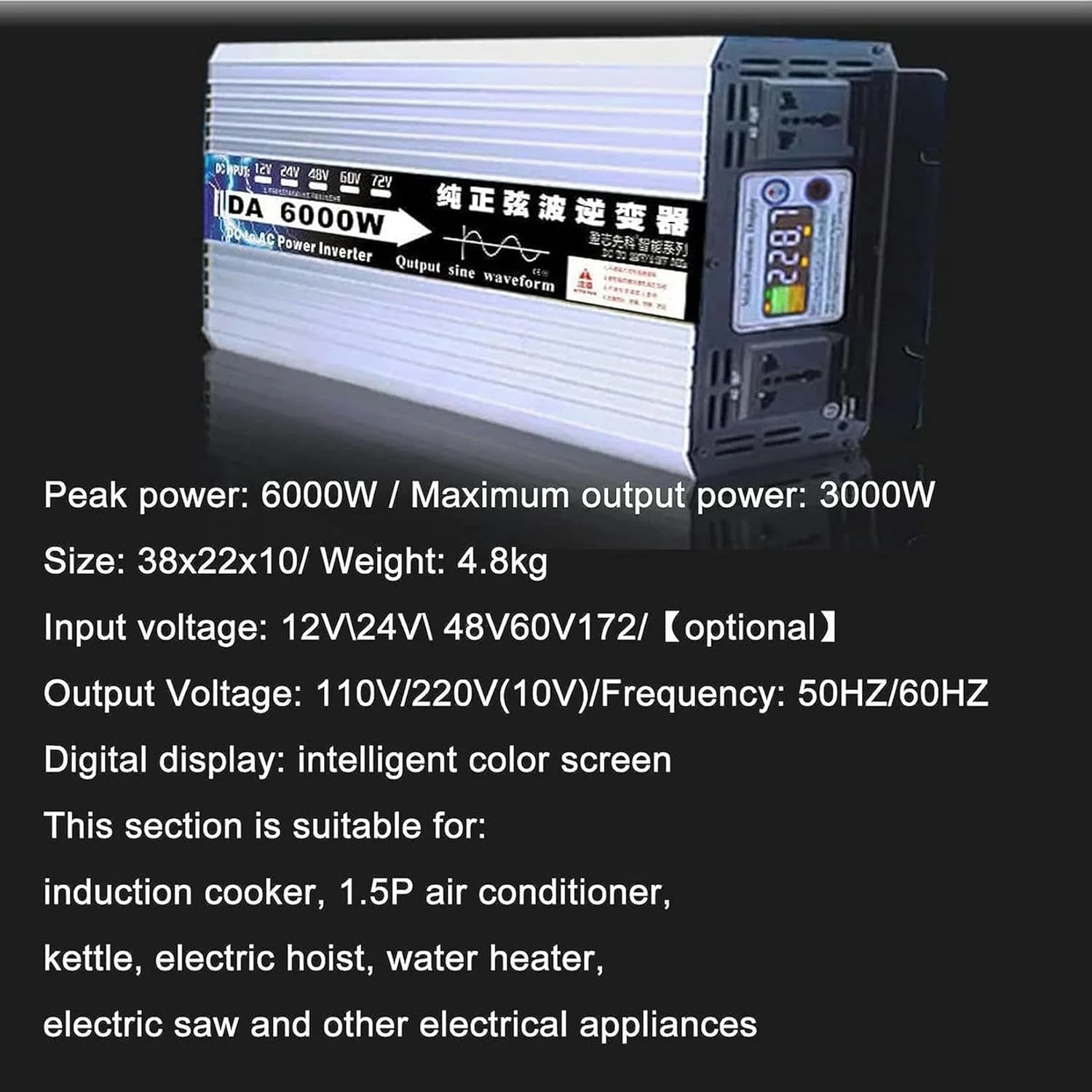 اینورتر موج سینوسی خالص XENITE 6000W/8000W، اینورتر برق، DC 12V/24V/48V/60V به AC 110V/220V اینورتر خودرو، با صفحه نمایش LCD و پریزهای AC برای خانه، RV، کمپینگ مسافرتی، 220V-12V8000W اینورتر موج سینوسی خالص XENITE 6000W/8000W، اینورتر برق، DC 12V/24V/48V/60V به AC 110V/220V اینورتر خودرو، با صفحه نمایش LCD و پریزهای AC برای خانه، RV، کمپینگ مسافرتی، 220V-12V8000W